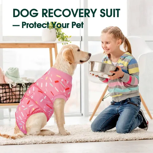 Vista 7 de Kuoser Traje de cirugía para perro, cómodo traje de recuperación para perras, mameluco protector posoperatorio, alternativa suave al cuello E