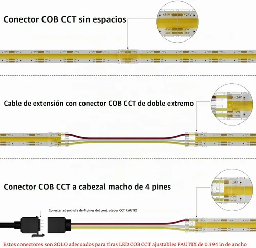Vista 2 de PAUTIX Conectores de 0.394 pulgadas para CCT COB LED Tira de luz LED Kit de conexión de extensión de terminal sin soldadura, 4 conectores