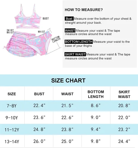 Vista 6 de AGAPENG Traje de baño de 3 piezas para niña, bikini con falda de playa para cubrir, 1