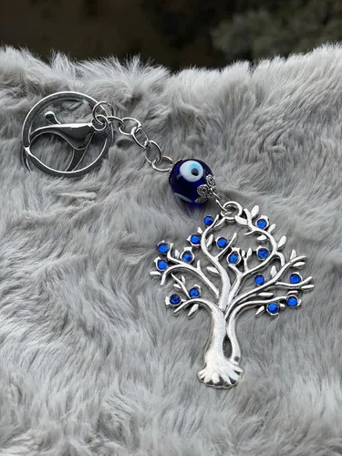 Vista 4 de Colgante con forma de árbol con ojo malvado azul, llavero de aleación de cristal para hombres y mujeres (paquete de 1), Azul