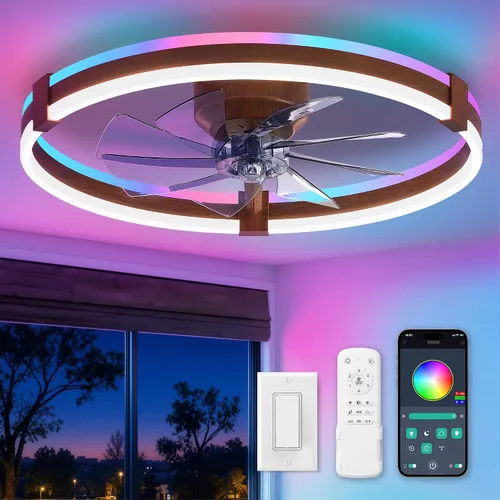 Vista 14 de ZMISHIBO Ventiladores de techo RGB de bajo perfil de 20" con luces y Gris RGB