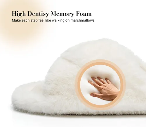 Vista 5 de Pantuflas mullidas para mujer, con banda cruzada, zapatos de casa para mujer, espuma viscoelástica, puntera abierta, silenciosas
