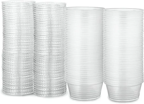 Vista 9 de Paquete de 100 tazas de porción – Tazas de 1 onza con tapas, a prueba de fugas y apilables, vasos de gelatina, tazas de condimentos