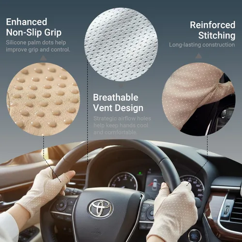 Vista 4 de Guantes de protección solar para mujer, sin dedos, guantes de conducción de algodón ligero UV Polka Dots