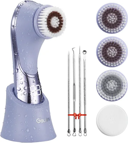 Vista 7 de Cepillo de limpieza facial, exfoliante facial, recargable, IPX7, impermeable, dispositivo limpiador eléctrico giratorio para exfoliar, masajear