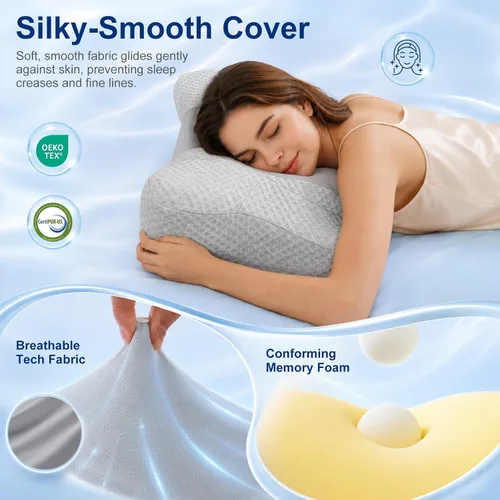 Vista 3 de Ergonomic Cervical Neck Pillow for Sleeping, 2 IN 1 Curved Side Pillow Contour Memory Foam Pillow for Neck Pain Relief, Cooling Orthopedic Pillow