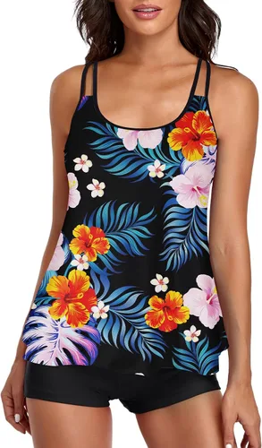 Vista 3 de Trajes de baño para mujer, tankini para dos piezas, blusa sin mangas con pantalones cortos