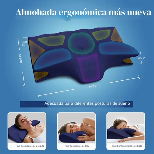 Vista 5 de Almohadas de espuma viscoelástica de contorno refrescante, almohada cervical ergonómica sin olor, almohada ortopédica ajustable para dormir de lado