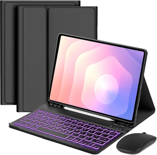 Vista 16 de Funda de teclado desmontable con mouse para Samsung Galaxy Tab S6 Lite de 10.4 pulgadas 2020/2022/2024, funda magnética de teclado