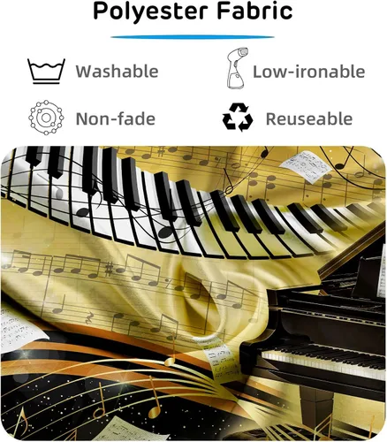 Vista 8 de Telón de fondo con tema de piano de 7 x 5 pies, notas musicales doradas, fondo de foto, tema musical, decoración de fiesta de cumpleaños, pancarta