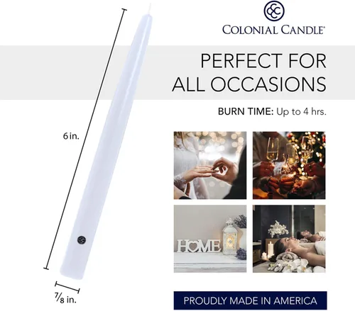 Vista 3 de Colonial Candle Handipt Collection - Vela cónica sin perfume, color blanco, 6 pulgadas, paquete de 12, hasta 4 horas de combustión