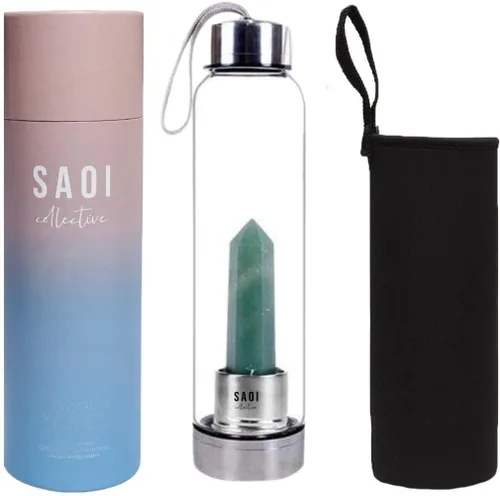 Vista 9 de SAOI Botella de agua de cristal - Amatista - Natural Wellness Healing - Vidrio/Acero inoxidable