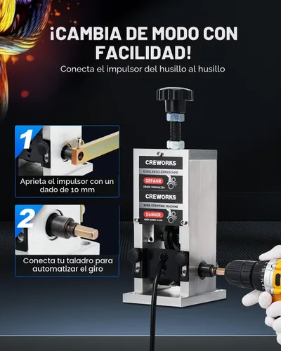 Vista 8 de CREWORKS Máquina pelacables manual, máquina peladora de cables de 0.06"-1", herramienta de pelado de cables para alambre de chatarra de 0.059-0.984
