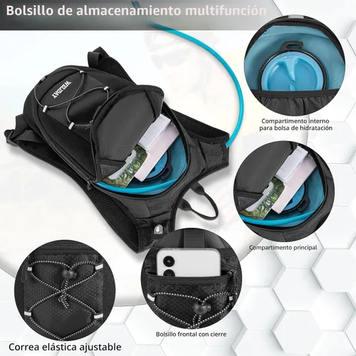 Vista 5 de Mochila de hidratación con vejiga de agua a prueba de fugas, mochila ligera de agua hidroeléctrica para rave, ciclismo, correr, senderismo, escalada