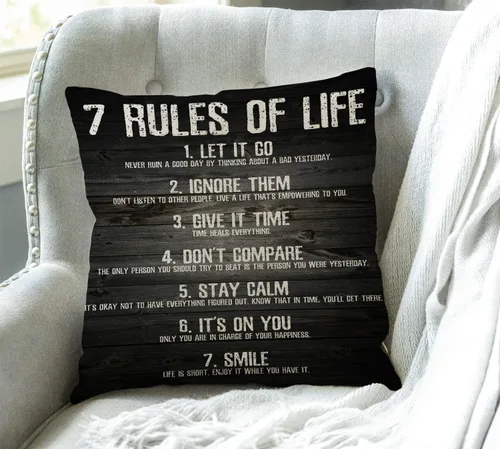 Vista 3 de Swono Funda de cojín de lino y algodón con citas motivacionales de 7 reglas de la vida, 18 x 18 pulgadas para sofá