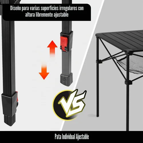 Vista 5 de VILLEY Mesa cuadrada plegable para acampar con bolsa de transporte, mesa cuadrada ajustable de aluminio ligero para exteriores, camping, picnic