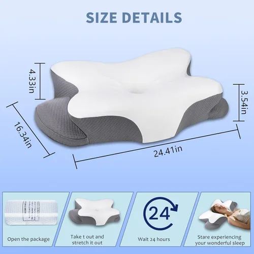 Vista 3 de Almohada cervical de espuma viscoelástica, almohada refrescante para dormir, almohadas ergonómicas de espuma viscoelástica para apoyo del cuello