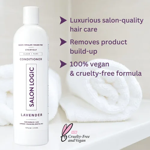 Vista 5 de SalonLogic Acondicionador limpio y puro para uso diario, lavanda, productos de calidad de salón, con aroma natural, repara el cabello dañado