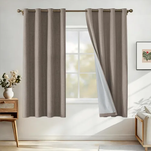 Vista 81 de Cortinas 100% opacas para dormitorio, cortinas opacas de 63 pulgadas de largo, cortinas opacas de lino para sala de estar, cortinas con ojales