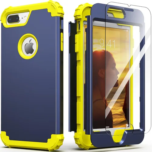 Vista 31 de IDweel Funda para iPhone 8 Plus, Funda para iPhone 7 Plus con Protector de Pantalla de Vidrio Templado, 3 en 1 Resistente a Golpes Delgada Híbrida