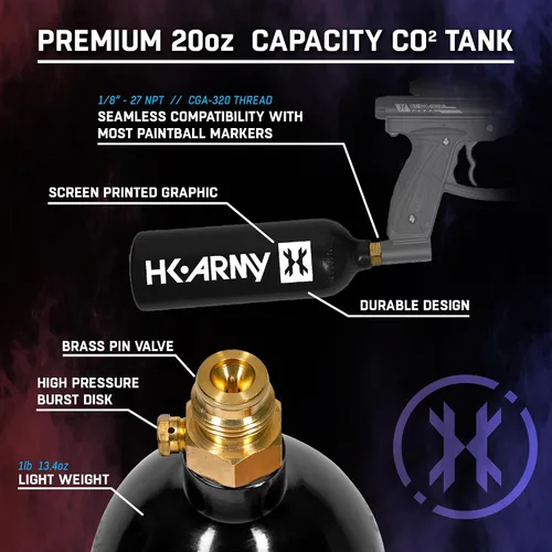 Vista 3 de HK Army 20oz Aluminum CO2 Tank - High Pressure Compressed Air System for Paintball & Airsoft Gear