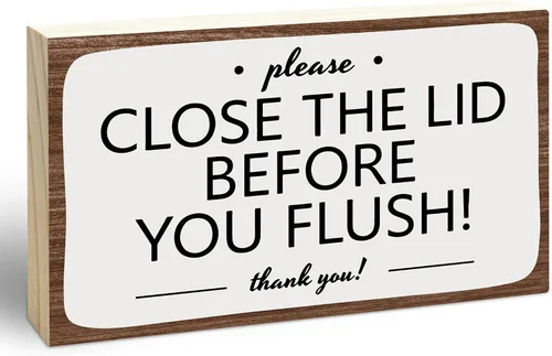 Vista 13 de 3x5 Bathroom Wooden Block Sign, Please Close Lid Before Flushing, Black