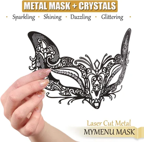 Vista 3 de MYMENU Máscara veneciana para parejas para mujeres y hombres, corte láser, máscara de metal veneciana para fiesta