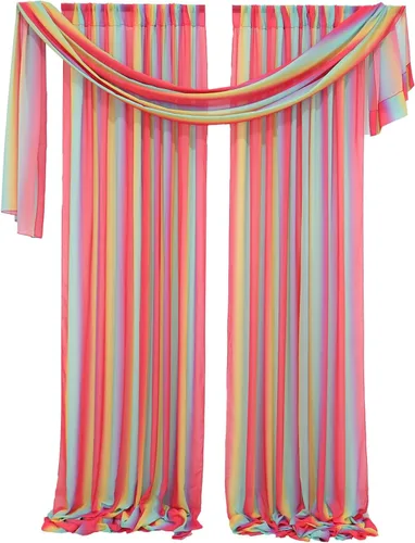 Vista 20 de DUOBAO Cortina de gasa rosa, 2 paneles de 29 x 96 pulgadas, cortinas de telón de fondo de boda, cortinas de playa transparentes para sala de estar