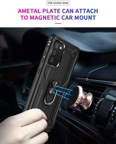 Vista 5 de Funda para Galaxy A02S con protector de pantalla HD, [grado militar] anillo de montaje en coche, soporte híbrido de policarbonato duro, TPU suave, a