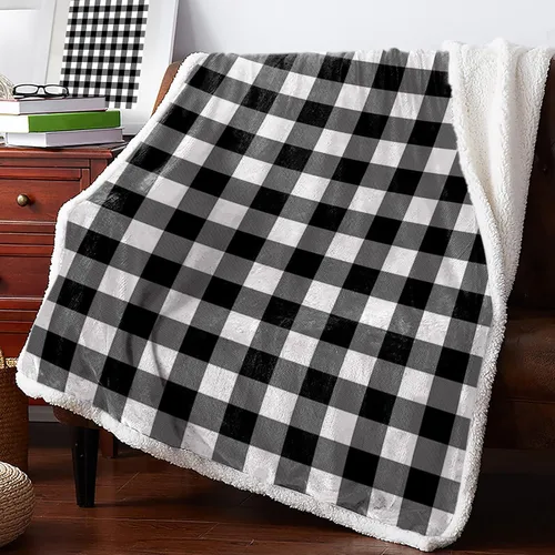 Vista 5 de SEVENBABU Fleece Throw Blanket for Couch - Modern Black and White Buffalo Check Plaid Lightweight Bed Blanket Plush Blanket Fleece Reversible Warm