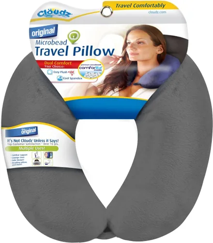 Vista 9 de Cloudz Almohada de viaje con microesferas de doble comodidad para el cuello en avión. Tela de felpa súper suave y acogedora en un lado, elastano