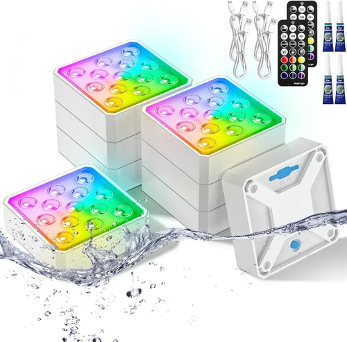 Vista 11 de LOFTEK Luces LED sumergibles con control remoto, 13 luces LED recargables para piscina enterrada sobre el suelo, IP68 impermeable 16
