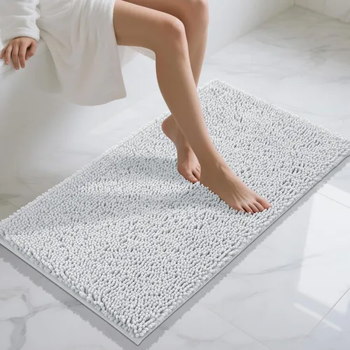 Vista 40 de Yimobra Tapetes de baño lavables, de chenilla súper suave y absorbente, para suelo y alfombra, de secado rápido, antideslizante, para bañera y Beige