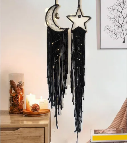 Vista 9 de Atrapasueños Atrapasueños de Luna con Luz, Atrapasueños Negro para Niñas y Niños, Decoración de Pared de Dormitorio, Decoración de Navidad