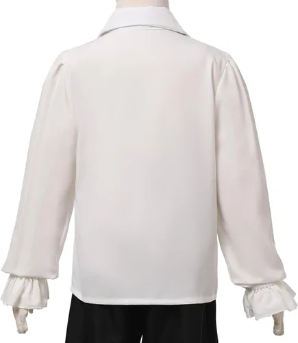 Vista 5 de GRACEART Camisa de pirata medieval para niños, camisa renacentista con volantes, jacobita escocés, Ghillie, color blanco, 2T a 16 años