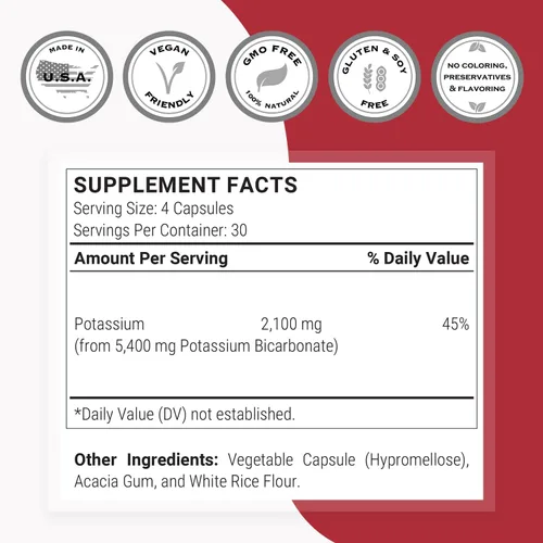 Vista 4 de SuperSmart Bicarbonato de potasio (dosis alta), mineral electrolito, equilibrio de pH ácido-base, suplemento de potasio, sin OMG y sin gluten, 120