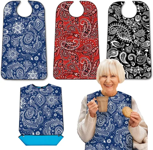 Vista 7 de Baberos para adultos con recogedor de migas, baberos lavables y ajustables para adultos, para mujeres, hombres, ancianos y personas mayores