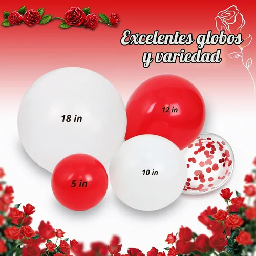 Vista 7 de Kit de arco de globos rojos y blancos de 114 piezas con globos rojos y blancos Decoraciones para bodas, compromisos, Navidad, día de San Valentín
