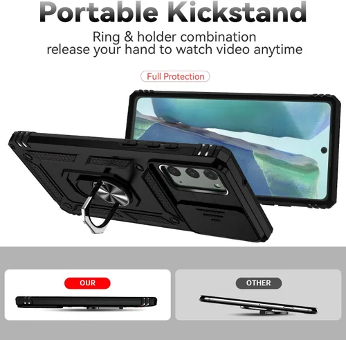 Vista 7 de Funda para Samsung Galaxy Note 20 con cubierta para lente de cámara, protector de pantalla HD, resistente a caídas de grado militar, soporte