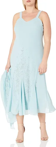 Vista 3 de R&M Richards Vestido tipo chaqueta de gasa con cuentas en talla grande para mujer