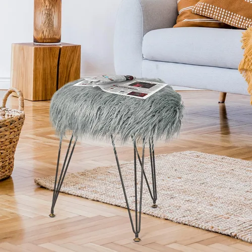 Vista 2 de Joveco Taburete de tocador, asiento acolchado suave y compacto con patas de metal, taburete otomano pequeño redondo para maquillaje, sala de estar