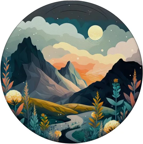 Vista 3 de Boho Chic Floral Moon Mountain Forest Nature Retro Flower PopSockets intercambiables PopGrip