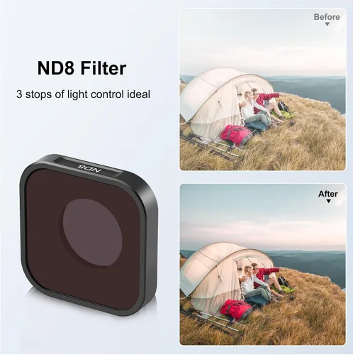 Vista 5 de PULUZ Filtro de lente ND8 para GoPro Hero11 / Hero11 Mini / HERO10 / HERO9 Kit de filtro de lente de densidad neutra negro lente protectora estándar