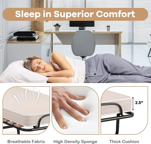 Vista 5 de GOFLAME Cama plegable plegable con colchón de espuma viscoelástica suave, tamaño cuna portátil con marco de metal para adultos y cama de invitados