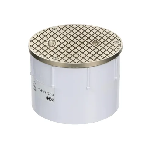Vista 4 de Zurn CO2450-PV4 Drenaje de piso ajustable con limpieza, parte superior de níquel, PVC de 4", latón