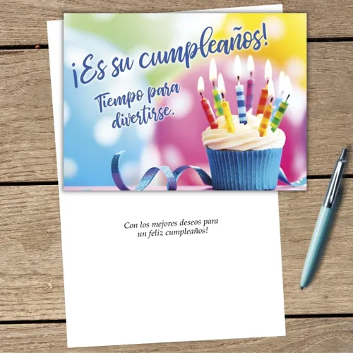 Vista 2 de Posty Cards - Tarjetas de cumpleaños de cupcakes en español, paquete de 25