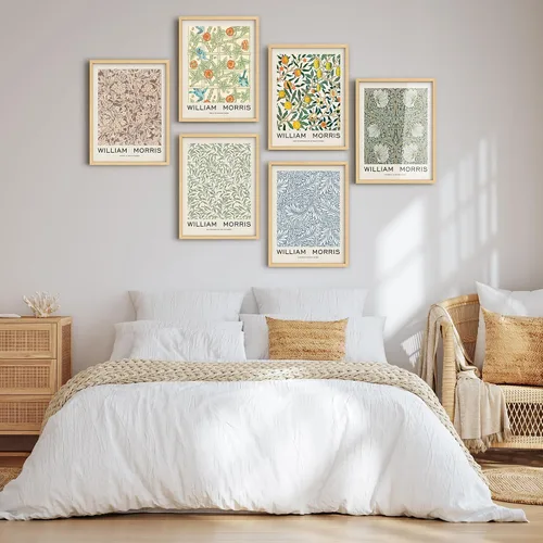 Vista 3 de Juego de galería de collage enmarcado para pared, diseño de plantas de flores de William Morris, ilustraciones de naturaleza silvestre, moderno