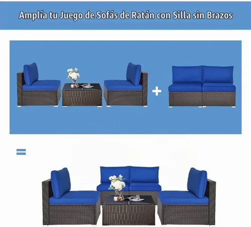 Vista 4 de RELAX4LIFE Sofá de mimbre sin brazos de 2 piezas, juego de sofá modular de ratán PE con cojines extraíbles, juego de sofá para todo tipo de clima