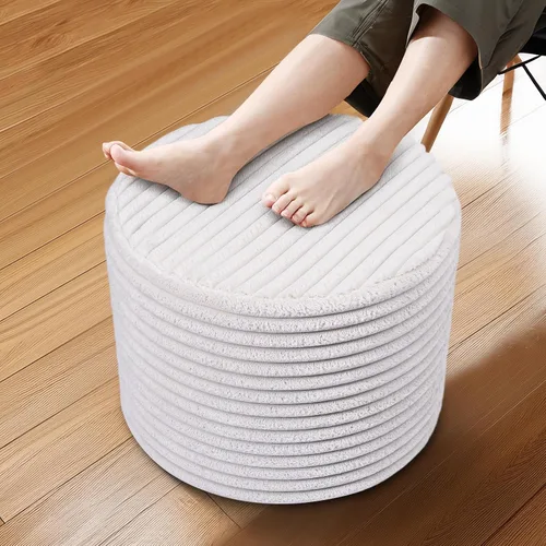 Vista 10 de Otomano Rectangular de Puf, Puf de Piso Relleno con Relleno de Espuma en Trozos, Reposapiés Suave de Felpa Coral en Forma de Raya Ancha, Otomano