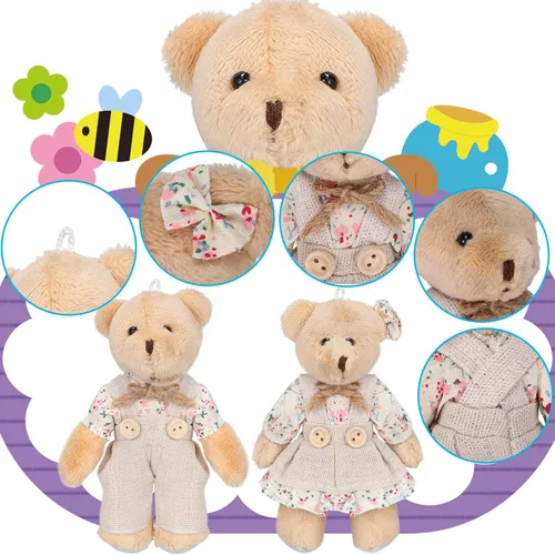 Vista 3 de 12 piezas de mini osos de peluche, mini oso de peluche de pareja con ropa de arpillera, juguetes de animales pequeños para decoraciones